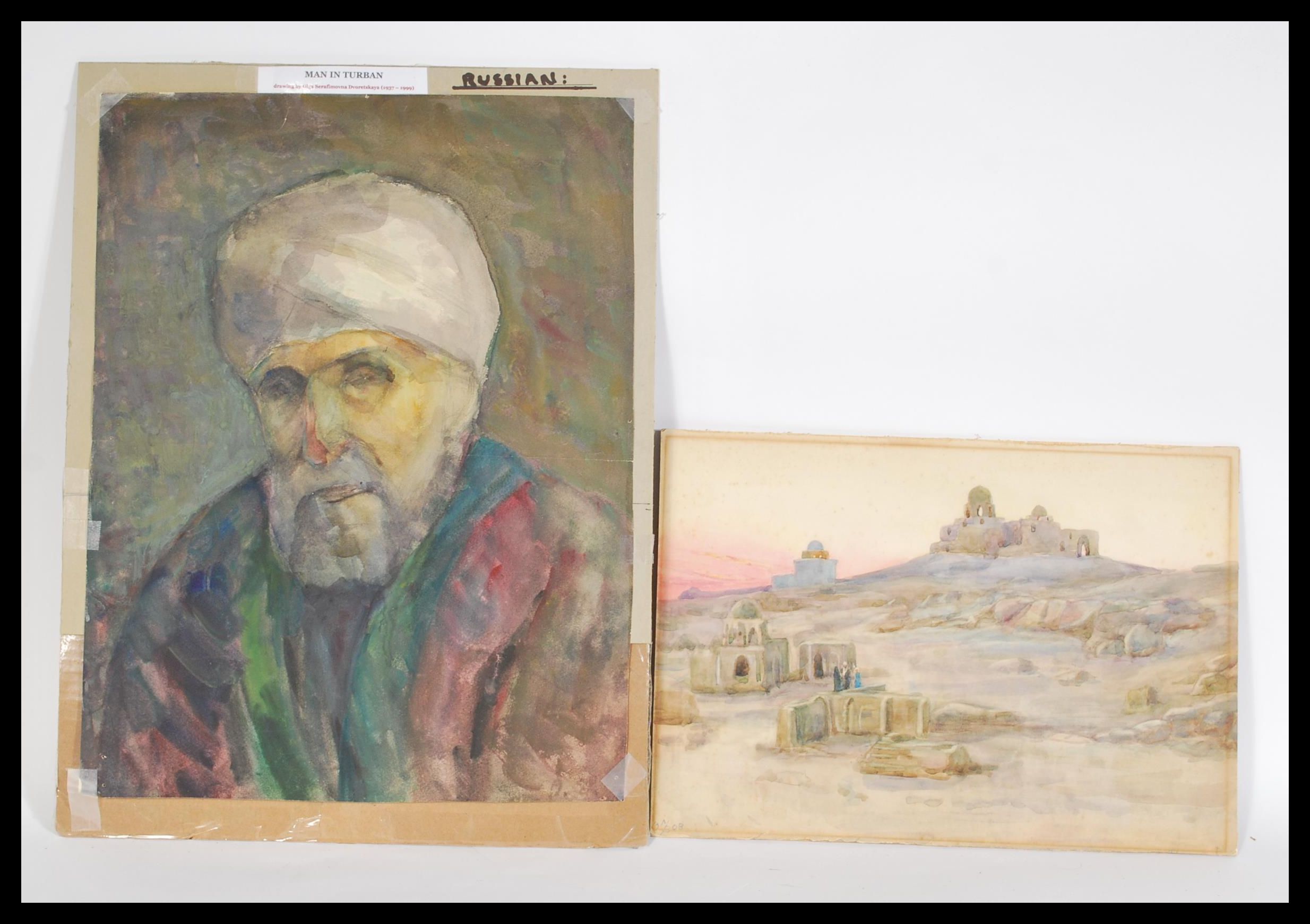 A pair of 20th century water colour paintings on p