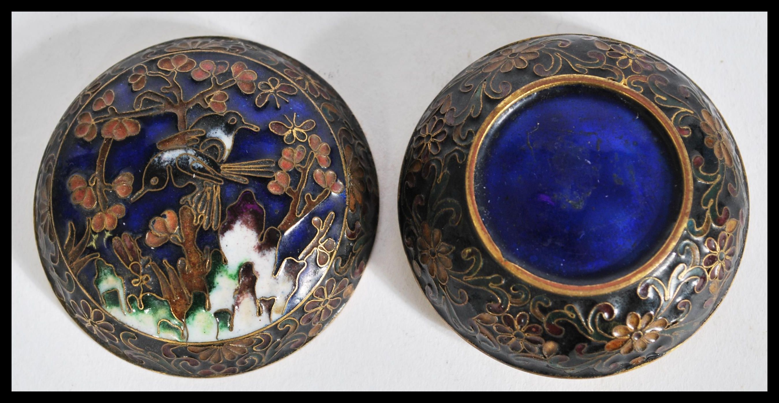 A group of three vintage 1920's cloisonne small bo - Image 5 of 7