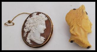 Two cameo brooches to include one male figure with