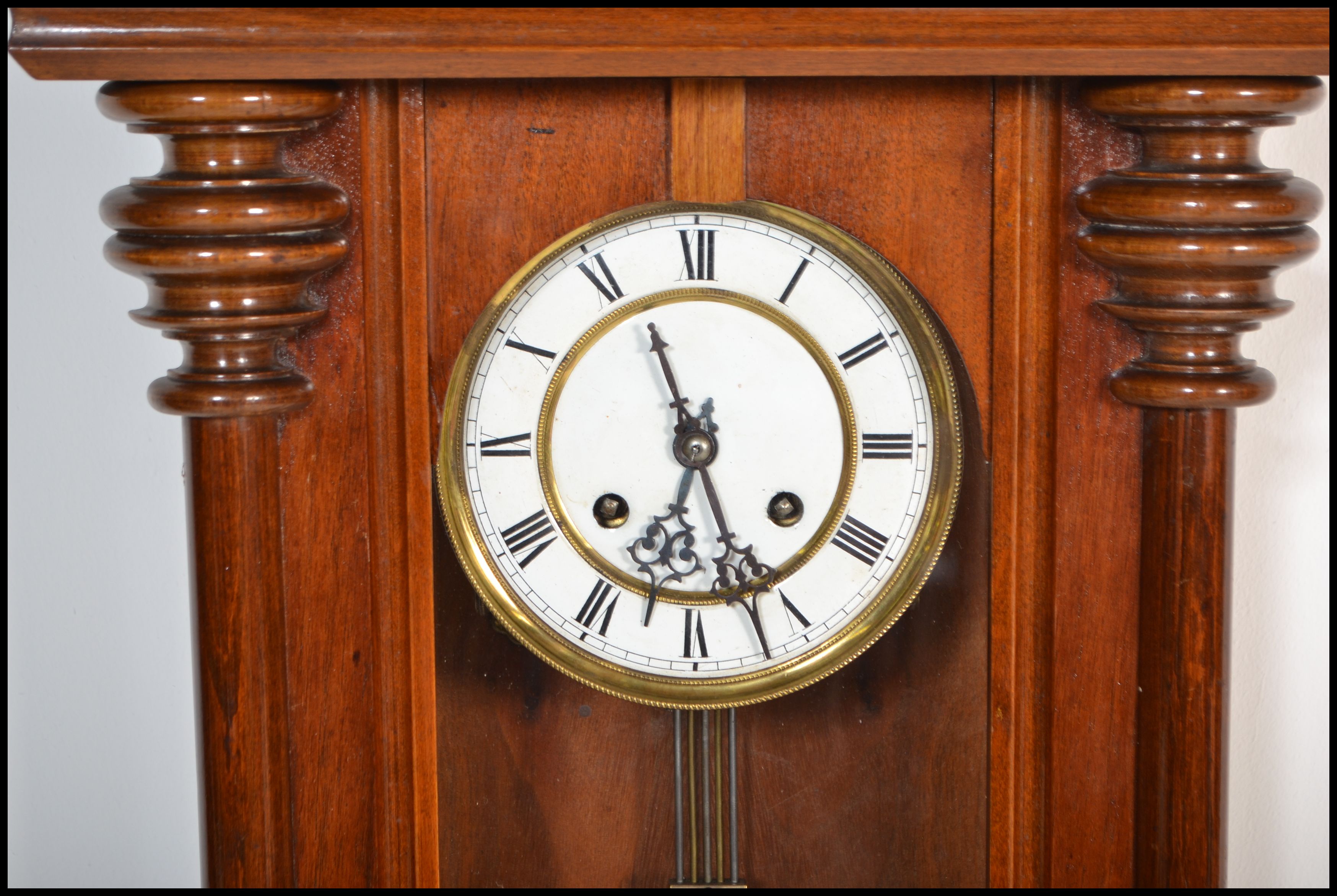 A 20th century Vienna regulated pendulum wall clock of mahogany, with an enamelled face with roman - Image 4 of 5
