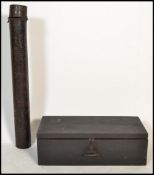 An unusual antique early 19th century surveyors japanned metal instrument holder dated 1804 WHITES