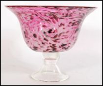 A vintage large mid 20th century studio art glass bowl in the manner of Murano having a pink and