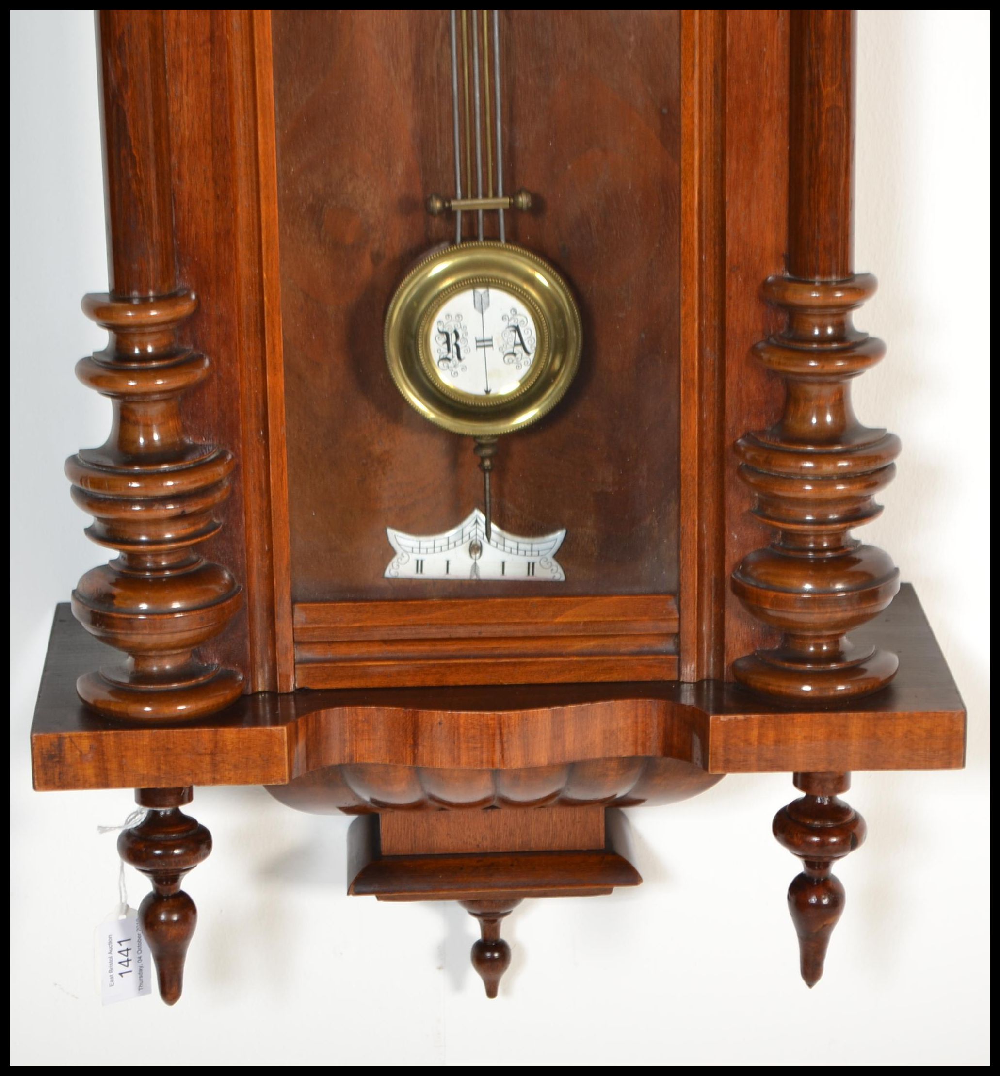 A 20th century Vienna regulated pendulum wall clock of mahogany, with an enamelled face with roman - Image 3 of 5