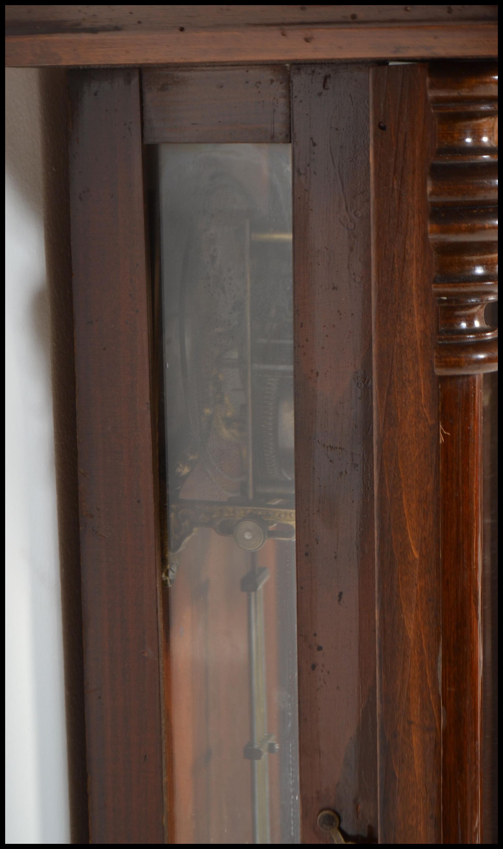 A 20th century Vienna regulated pendulum wall clock of mahogany, with an enamelled face with roman - Image 5 of 5
