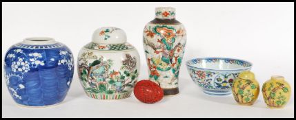 A group of Chinese ceramics to include A 19th century Chinese crackle glazed vase urn depicting