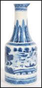A 19th century Chinese blue and white ewer vase having a mallet shaped body. Hand painted with