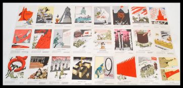 A collection of Russian propaganda posters dating from the 20th Century, featuring caricatures of