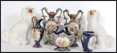 A collection of 19th century Staffordshire ceramics to include a selection of matching cobalt blue