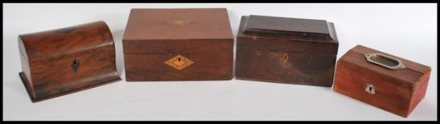 A collection of 19th Century boxes to include  stunning tea caddies, writing slope, jewellery