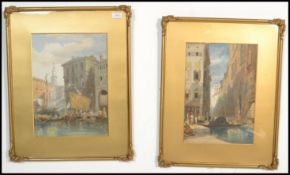 A pair of framed and glazed late 19th / early 20th Century Venetian watercolour painting, the