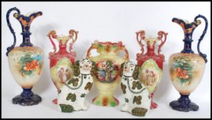 A collection of 19th century Victorian Staffordshire ceramics to include a pair of pink ceramic