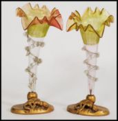 A pair of 19th century Victorian glass epergne centre pieces of trumpet form with orange and