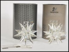 2 boxed large 20th century Swarovski cut silver crystal glass decorative snow drops stars /