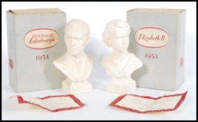 Two mid 20th Century  boxed ceramic busts commemorating the marriage of Queen Elizabeth II and