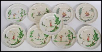 A collection of nine Italian transfer printed circa 1930's dinner plates, hand finished paint