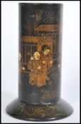 A vintage early 20th century Japanese lacquered brush pot having gilt decoration of court scenes.