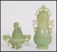 An early 20th century Chinese jade lidded vase hav