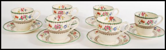 A set of six 19th century Copeland and Spode tea cups and saucers decorated in the Chinese Rose
