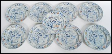 A collection of eight 19th Century Real Stone China ceramic dinner plates in the Chinese pattern