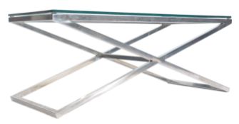 RETRO ' X ' FRAME STEEL AND GLASS COFFEE TABLE BY HARRODS