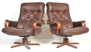 RETRO LEATHER AND BENTWOOD SWIVEL CHAIRS IN THE MANNER OF GATE MOBLER