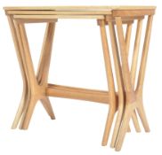 CONTEMPORARY SOLID OAK ' X ' FRAMED NEST OF TABLES