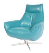 CONTEMPORARY TEAL LEATHER SWIVEL ARMCHAIR / LOUNGE CHAIR