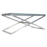RETRO ' X ' FRAME STEEL AND GLASS COFFEE TABLE BY HARRODS