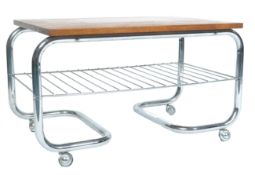 RETRO 20TH CENTURY TUBULAR CHROMED AND TEAK COCKTAIL TABLE