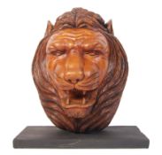 ANTIQUE WOODEN CARVED AND SCULPTURED LIONS BUST WITH OPEN MOUTH