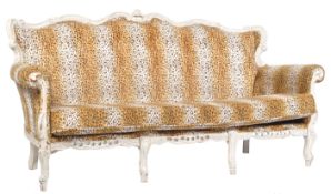 LOUIS XVI STYLE FRENCH PAINTED AND FAUX CHEETAH CANAPE SOFA
