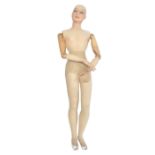 EARLY 20TH CENTURY PLASTER AND WOOD ADJUSTABLE SHOPS MANNEQUIN