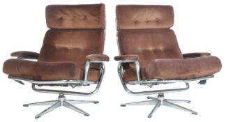 RETRO VINTAGE PAIR OF CHROME SWIVEL CHAIRS IN THE MANNER OF PIEFF