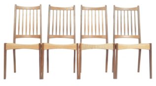 DANISH TEAK AND PAPER CORD HIGH BACK DINING CHAIRS