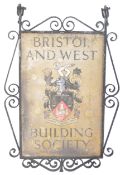 RETRO BUILDING SOCIETY ADVERTISING SIGN IN SCROLL WORK FRAME