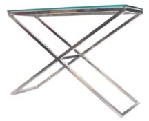RETRO ' X ' FRAME STEEL AND GLASS HALL / CONSOLE TABLE BY HARRODS