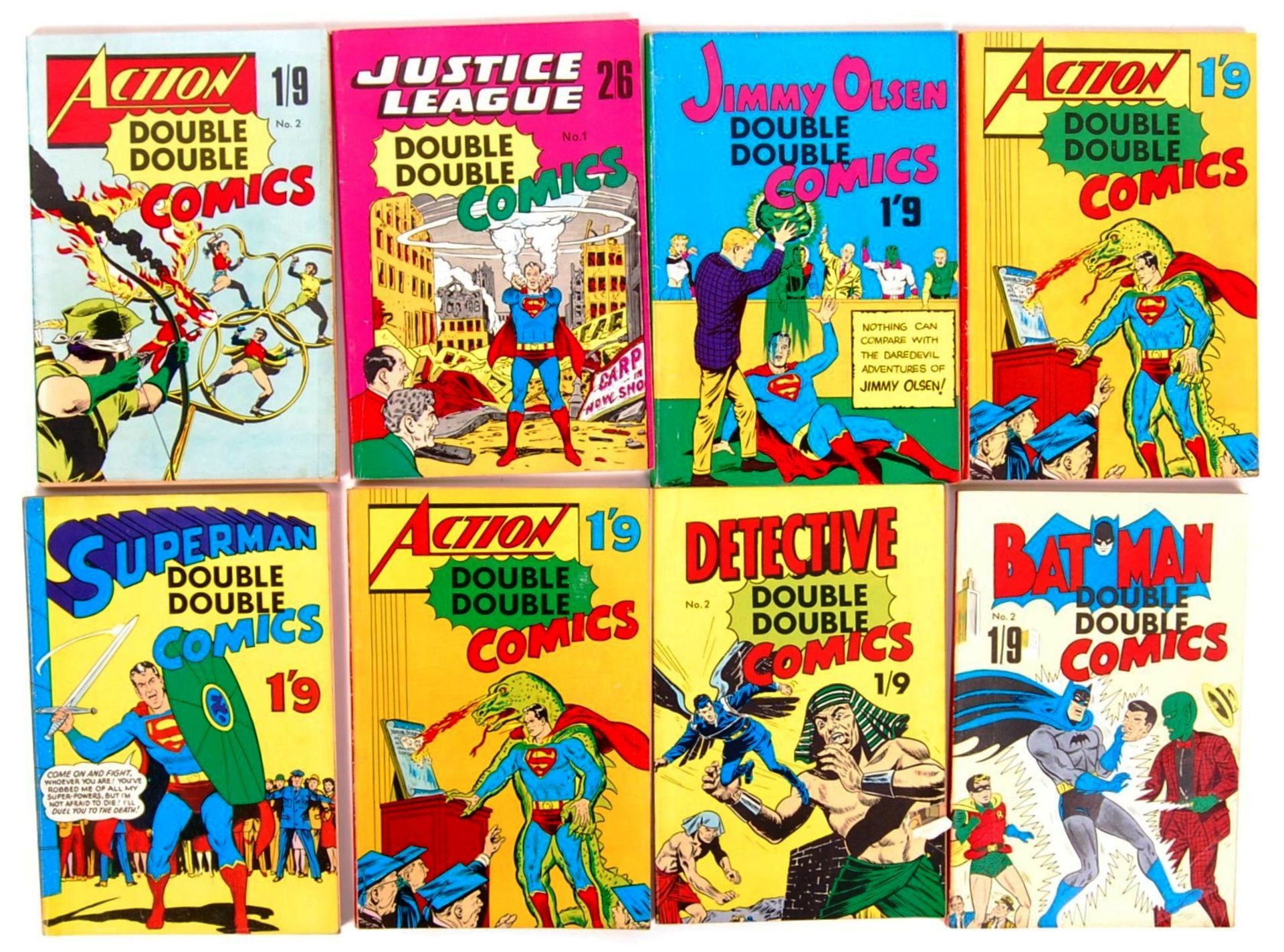 VINTAGE BRITISH 1960'S ' DOUBLE DOUBLE ' MARVEL / DC COMIC BOOKS
