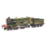 RARE HORNBY SERIES 0 GAUGE CLOCKWORK LOCOMOTIVE & TENDER