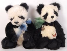 TWO CHARLIE BEARS MADE TEDDY BEAR PANDAS - CHI CHI & MING