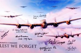 INCREDIBLE LANCASTER PRINT AUTOGRAPHED BY 9 CREW / RELATED