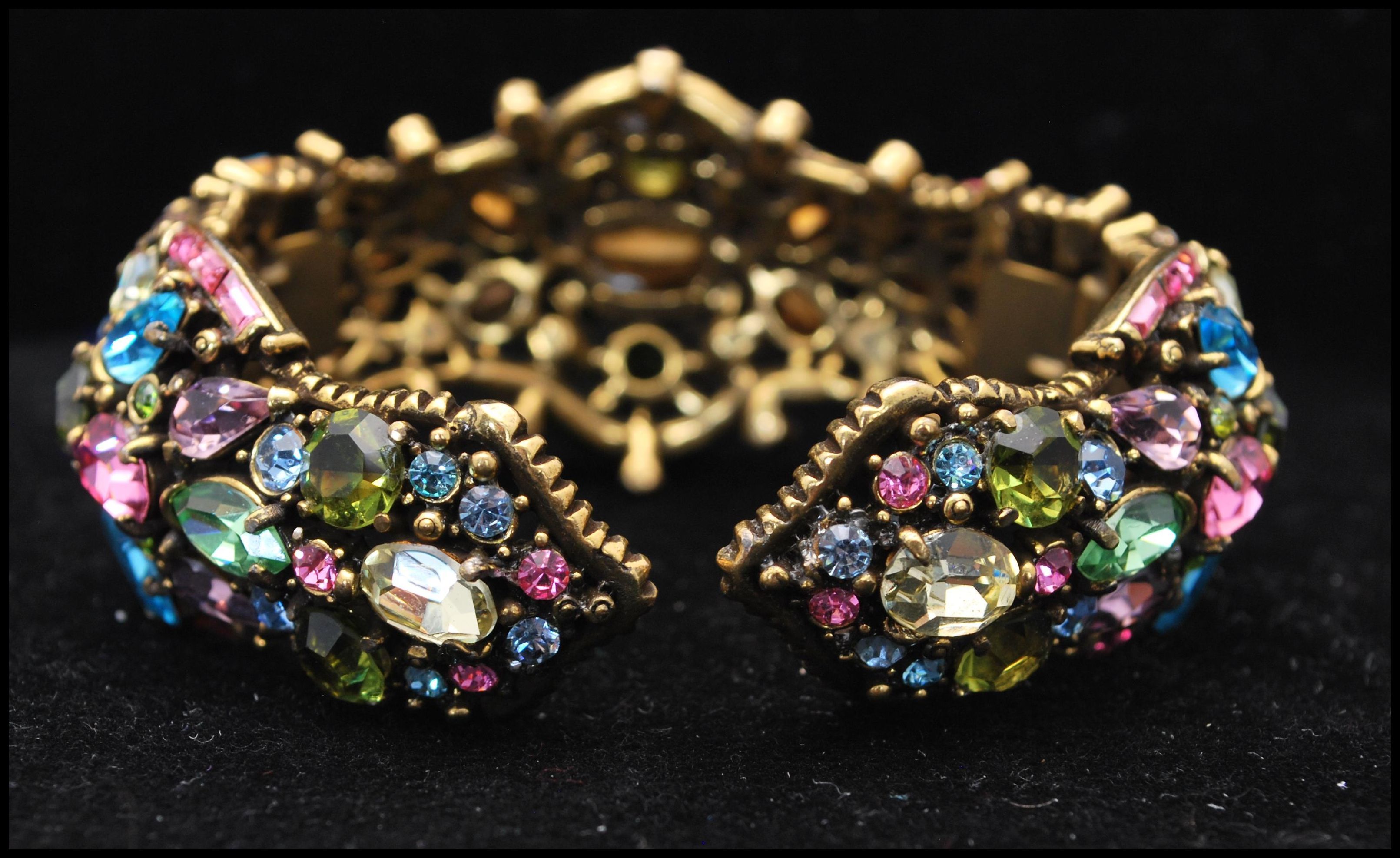 A 1950s signed Hollycraft gold-tone demi parure consisting of clamper bangle and earrings set with - Image 3 of 7