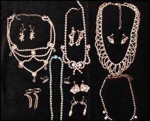 A quantity of rhinestone set jewellery to include necklace and earrings. Necklace measures 12