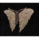 A circa late 19th century large Art Nouveau French carved horn butterfly brooch. Marked Deposé.