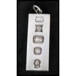 A 1977 925 silver ingot pendant. Weight 31.2g. Measures 1.5 inches excluding bale.