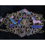 A 1920s Czech Neiger brothers Egyptian revival filigree and enamel belt decorated with enamelled