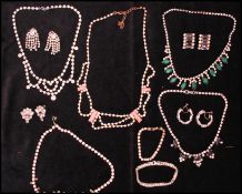 A quantity of rhinestone set jewellery to include necklace and earrings. Necklace measures 16