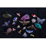 A collection of 20 vintage bug brooches to include, rhinestone, enamel, faux pearl.