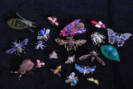 A collection of 20 vintage bug brooches to include, rhinestone, enamel, faux pearl.