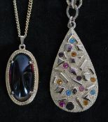 Two signed Sarah Coventry pendant necklaces including a gold tone 1959 Sultana pendant necklace