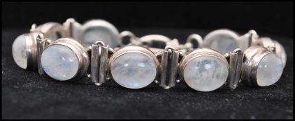 A vintage 925 silver moonstone cabochon bracelet with toggle clasp. Marked 925 tests silver.